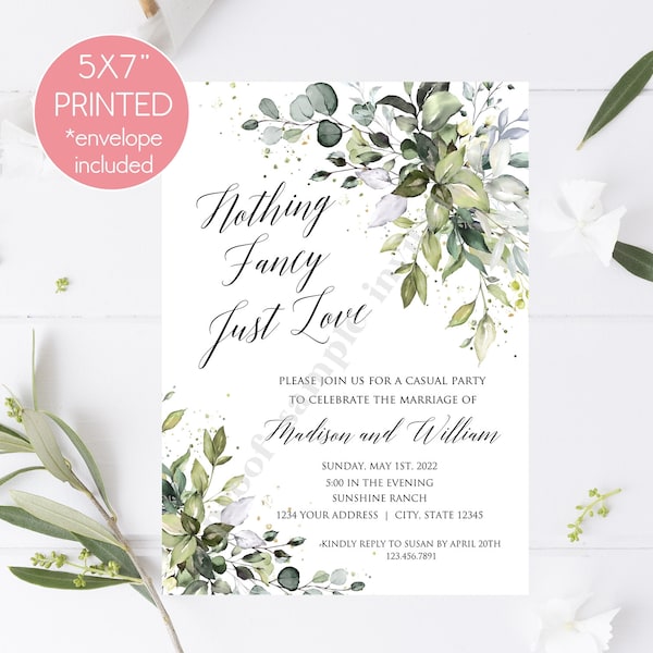 Nothing Fancy Just Love Wedding Invitation, Wedding Invitation, Greenery, Greenery Wedding Invitation, Rustic Wedding Invitations, envelopes