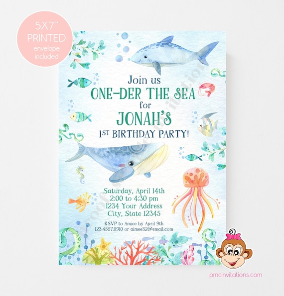 Under the Sea, One-der the Sea, Ocean, Birthday Invitation, Sea