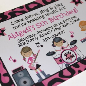 Custom Printed, Girl Band, Rock Star, Girls Rock, Girl Rock Band Birthday Invitations 1.00 each envelope included image 3