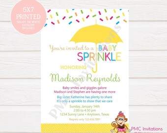 Custom PRINTED Género Neutral Cupcake Sprinkle Bebé Sprinkle Invitaciones ... 1.00 cada uno con sobre