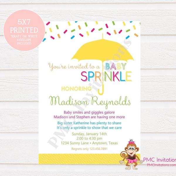 Custom PRINTED Gender Neutral Cupcake Sprinkle Baby Sprinkle Invitations ... 1.00 each with envelope