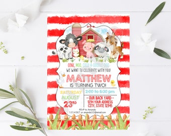 Custom Printed 5x7" Farm Birthday Invitation, farm invitation, girl or boy farm invite, barn farm invite, barnyard party, with envelopes