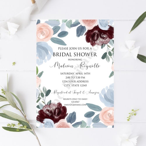 Custom Printed 5x7 Greenery Floral Bridal Shower - Etsy