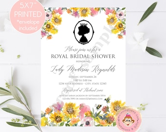 Custom Printed 5X7" Watercolor Floral Bridal Shower Invitations, Royal Bridal Showe Invitation, Bee Floral Royal, with envelopes