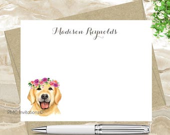 Custom Note Cards, Personalized Stationery Set, Watercolor Personalized Stationery, Labrador Retriever, Floral Notecard Set, FREE SHIPPING