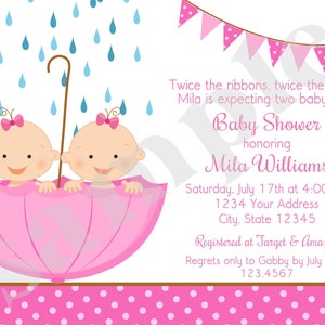 Custom Printed Twin Girl Pink Umbrella Rain Baby Shower - Etsy