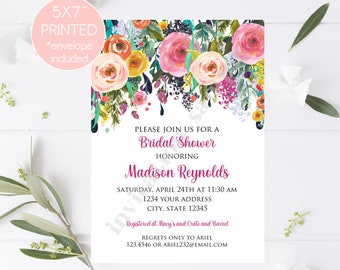 PRINTED Floral Watercolor Bridal Shower Invitations - Watercolor Floral Invitation - Bridal Shower Invitation - Envelopes included