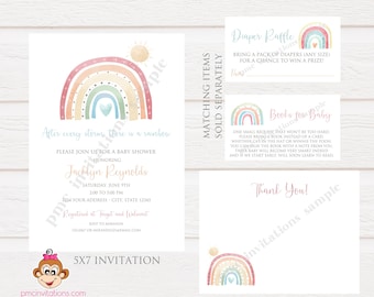 Custom Printed 5x7" Gender Neutral Rainbow Baby Shower Invitations, Rainbow Baby Shower, After every storm rainbow Baby Shower Invitation