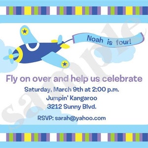 Custom PRINTED 5X7 Airplane Birthday Invitations, Plane Birthday, envelopes included image 3