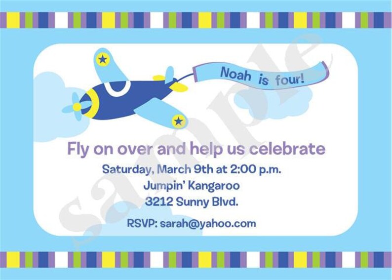 Custom PRINTED 5X7 Airplane Birthday Invitations, Plane Birthday, envelopes included image 3