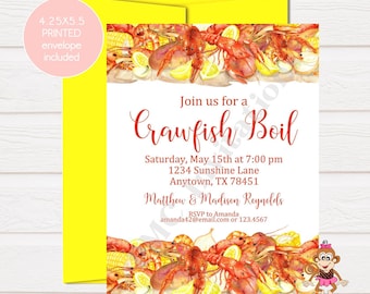 Custom PRINTED 4.25X5.5 Crawfish Boil Invitation, Crawfish, Cajun Crawfish, Seafood, Birthday,Baby Shower, Bridal Shower, envelope included