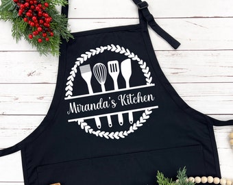 Personalized Grandmas Kitchen, Nanas Kitchen Apron, Seasoned with love, Kitchen Apron, Gift Idea, Christmas Gift for Grandma - FREE Shipping