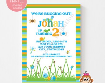 Invitación de cumpleaños de bug impreso, Estamos molestando, Spider, Grasshopper, Bugs, invitación de cumpleaños para niños, sobre incluido