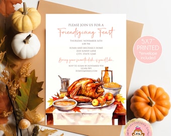 PRINTED 5X7 Fall Thanksgiving Friendsgiving Invitations, Friendsgiving, Thanksgiving Feast Invitations, envelopes included