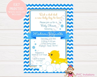 Custom Printed Yellow Rubber Duck Baby Shower Invitations - 1.00 each with envelope