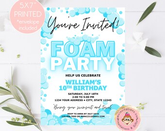 PRINTED 5X7" Foam Party Birthday Invitation, Foam Party Invitations, Foam Birthday, Foam Party, envelope included