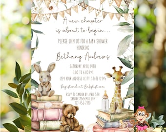 Storybook Baby Shower Invitation, Printed and Shipped Invitations, 5X7" Nursery Book theme Baby Shower Invitation, with envelopes