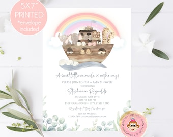 Printed 5x7" Noah's Ark Baby Shower Invitation, Gender Neutral Baby Shower, Rainbow Noah's Ark Baby Shower Invitations, with envelopes