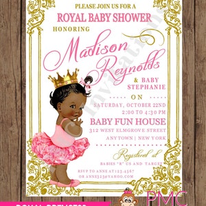 Custom Printed Shabby Chic - Antique - Vintage - African American - Royal Princess Baby Shower Invitations - 1.00 each with envelope