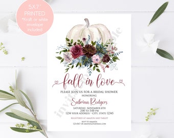 Custom Printed 5X7" Fall in Love Bridal Shower Invitations, Autumn, Pumpkin, Fall In Love Floral Bridal Shower Invitation, with envelope