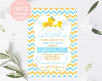PRINTED Rubber Duck Baby Shower Invitation, Ducky Baby Shower, Rubber Duckie, Boy Duck Baby Shower, envelopes included