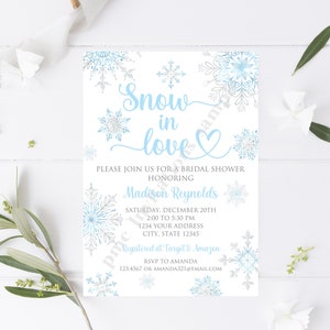 Custom Printed 5x7&quot; Snow in love Bridal Shower Invitation, Winter Bridal Shower Invitation, Snow bridal shower invitation, Bridal Shower
