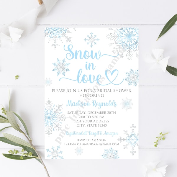 Custom Printed 5x7" Snow in love Bridal Shower Invitation, Winter Bridal Shower Invitation, Snow bridal shower invitation, Bridal Shower