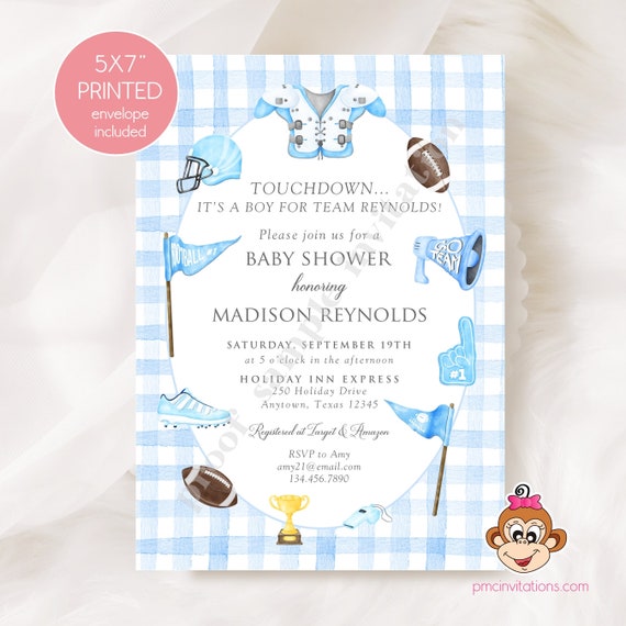 Printed 5X7" Football Baby Shower Invitations, Football theme baby shower invitation, Touchdown, Football invitations, with envelope Il_570xn