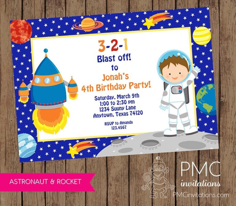 Astronaut & Rocket Ship Invitation 1.00 each with envelope image 1