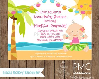 Custom Printed Boy or Girl Luau Baby Shower Invitations - 1.00 each with envelope