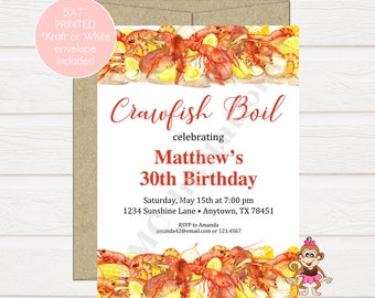 Custom PRINTED 5X7" Crawfish Boil Invitation, Crawfish, Cajun Crawfish, Seafood, Birthday,Baby Shower, Bridal Shower, envelope included