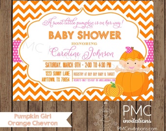 Custom Printed Girl Pumpkin Baby Shower Invitations - 1.00 each with envelope