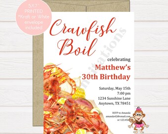 Custom PRINTED 5X7" Crawfish Boil Invitation, Crawfish, Cajun Crawfish, Seafood, Birthday,Baby Shower, Bridal Shower, envelope included
