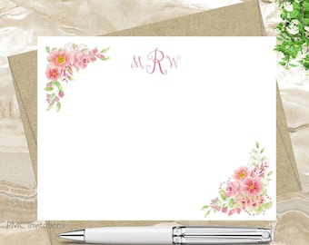 Custom Note Cards, Personalized Stationery Set, Personalized Stationery, Monogram, Watercolor Floral, Floral Notecard Set, FREE SHIPPING