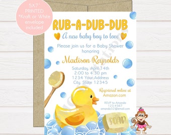 Custom PRINTED 5X7" Watercolor Duck Ducky Baby Shower Invitation, Boy, Girl, Gender Neutral Baby Shower Invitation - 1.00 each w envelope