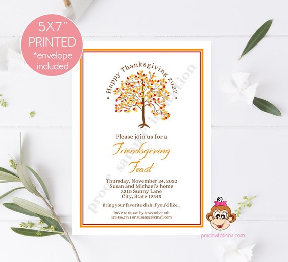 PRINTED 5X7 Fall Thanksgiving Friendsgiving Invitations, Friendsgiving, Thanksgiving Feast Invitations, envelopes included Il_570xn
