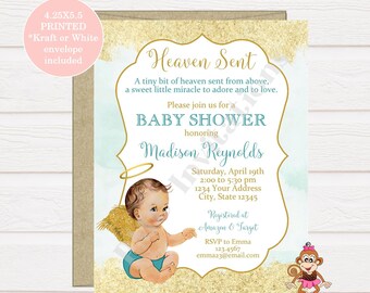 Custom PRINTED 4.25X5.5 Heaven Sent Baby Shower Invitation, Heaven Sent Baby Shower kraft or white envelope included
