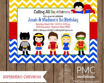 Custom Printed Superhero Birthday Invitations - 1.00 each with envelope