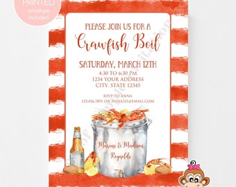 Printed Crawfish Boil Birthday Invitations, 5X7 Crawfish Invitations, Crawfish Boil, Printed Invitations, envelopes included