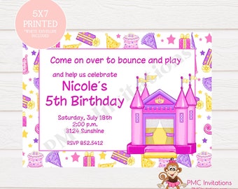 Custom Printed Pink and Purple Bounce House Birthday Invitations - 1.00 each envelope included