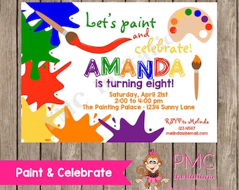 Art Invitations, Art Party, Painting Birthday Party ,Paint Pallette, Crafts, Birthday, Boy,Girl, Party Invitations - 1.00 each with envelop