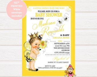 Custom Printed 5X7" Shabby Chic - Antique - Vintage - Bumble Bee Baby Shower Invitations - You pick hair/skin color 1.00 each with envelope