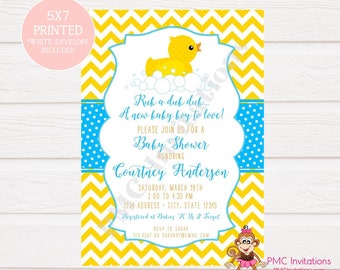 Custom Printed Yellow Rubber Duck Baby Shower, boy, girl, gender neutral Invitations - 1.00 each with envelope