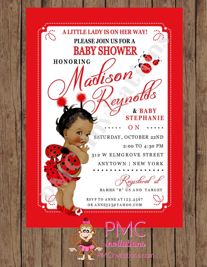 100 Invitations Personalised Ladybug Girl Birthday Baby Shower
