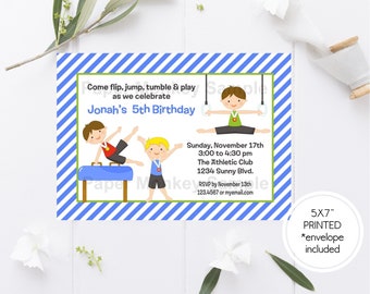 Custom Printed 5x7 Boys Gymnastics Birthday Invitations - 1.00 each with envelope