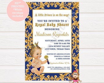 Custom Printed 5X7" Vintage Antique Royal Prince Baby Shower Invitations - Any hair color -  1.00 each with envelope