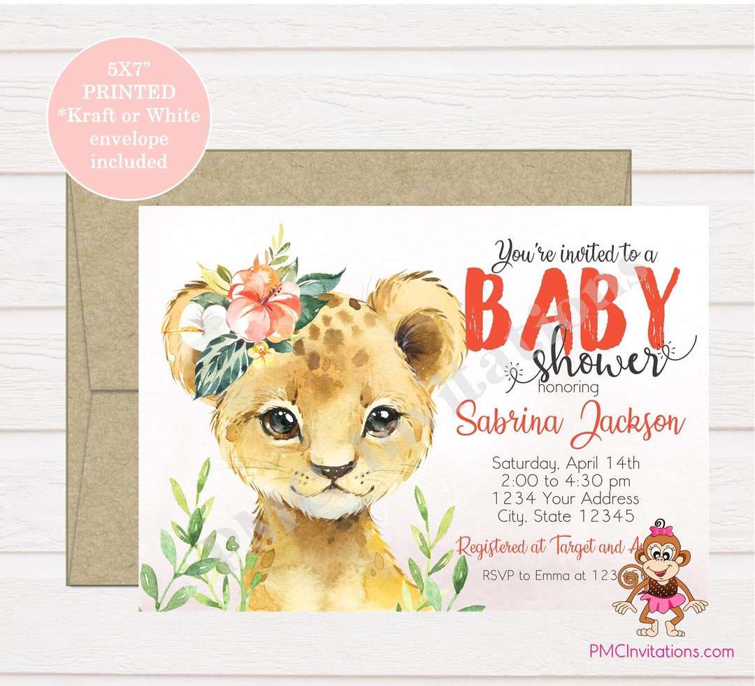 Custom PRINTED Watercolor Lion Baby Shower Invitation Baby Etsy
