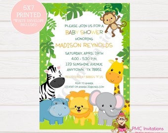 Custom Printed Wild Animals, Jungle, Safari Baby Shower Invitations - 1.00 each with envelope
