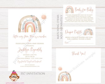 Custom Printed 5x7" Boho Rainbow Baby Shower Invitations, Rainbow Baby Shower, After every storm rainbow Baby Shower Invitation, w/envelopes