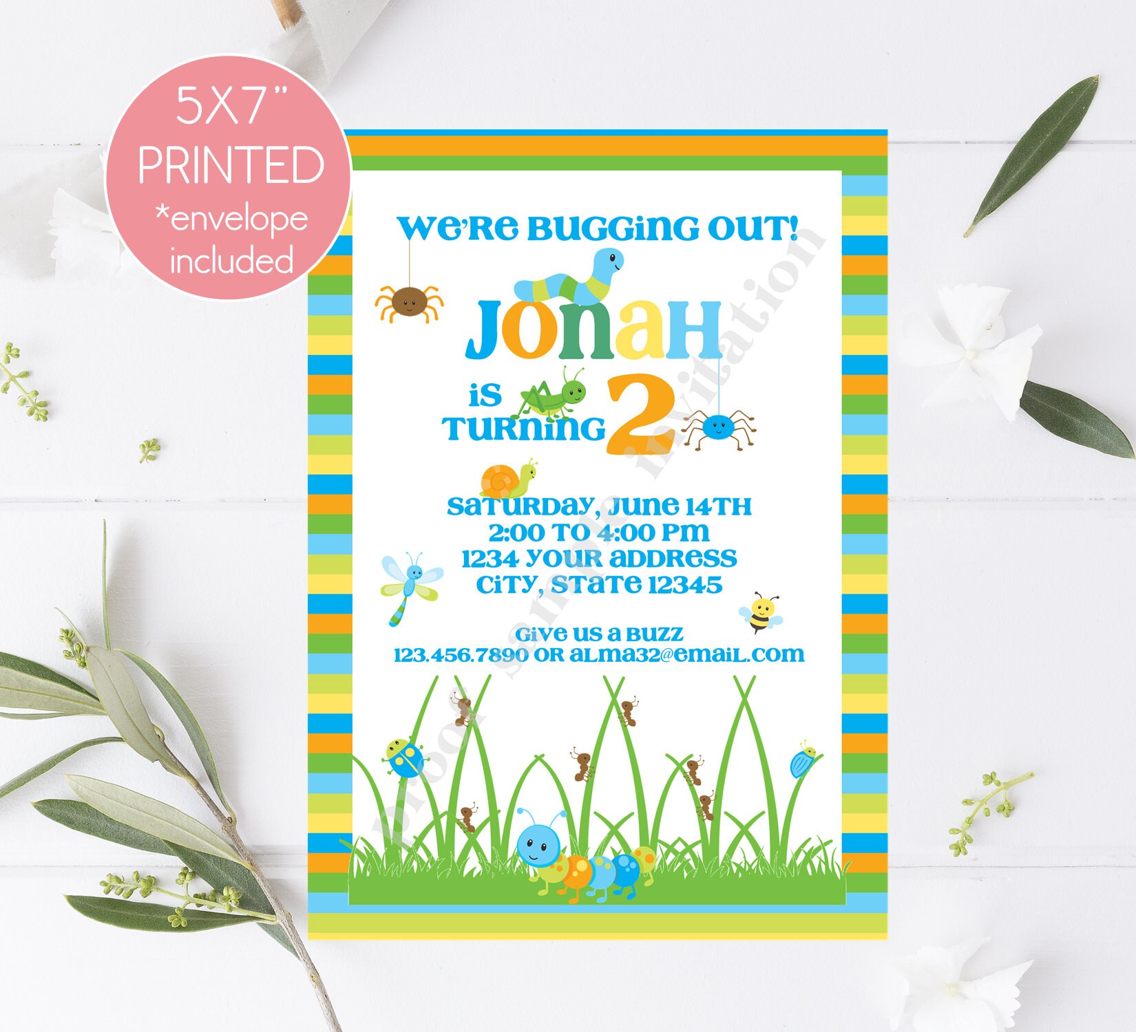 Printed Bug Birthday Invitation, We're Bugging Out, Spider, Grasshopper ...